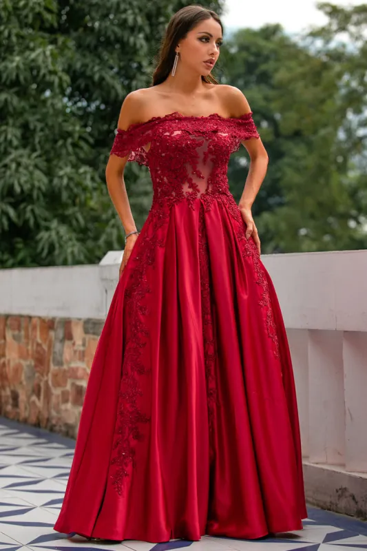 Red Off the Shoulder Long Prom Dress sold by Zapaka