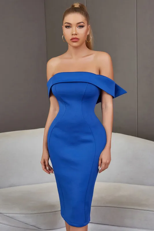 Royal Blue Off the Shoulder Bodycon Cocktail Dress sold by Zapaka