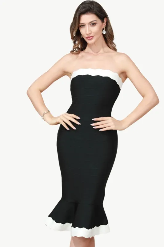 Black Strapless Knee Length Cocktail Dress sold by Zapaka