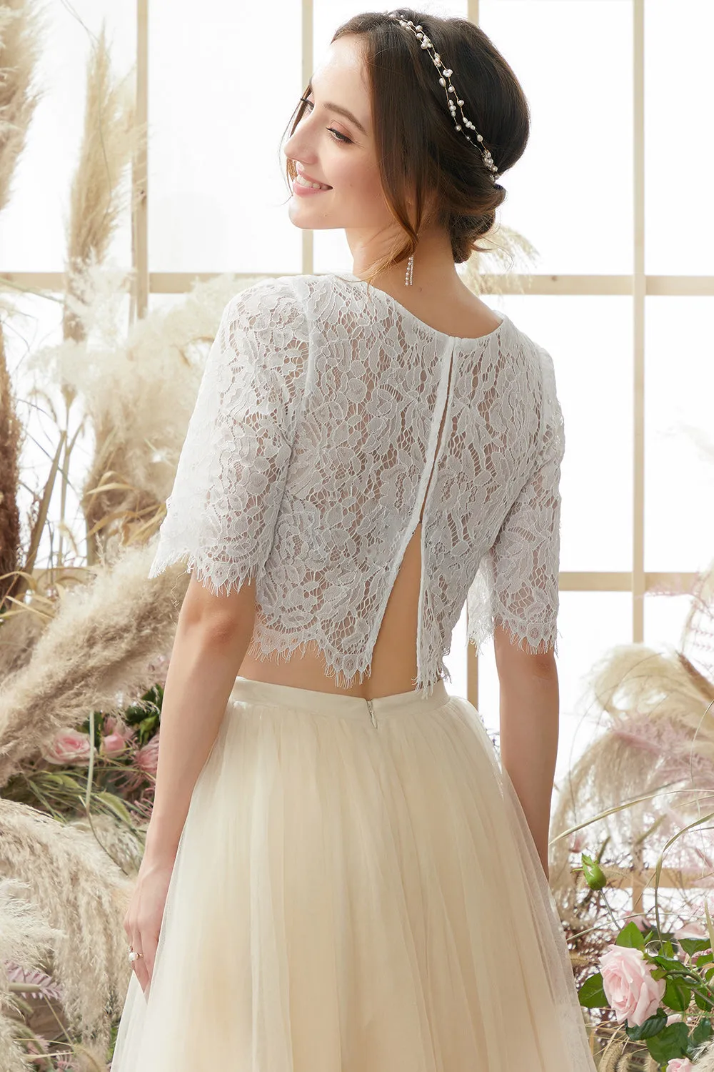 Champagne Two-Piece Long Prom Dress sold by Zapaka product image thumbnail 4