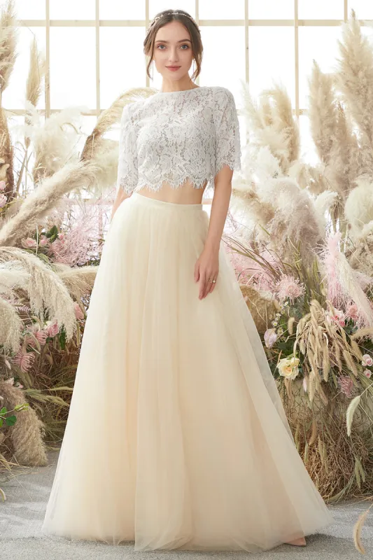 Champagne Two-Piece Long Prom Dress sold by Zapaka