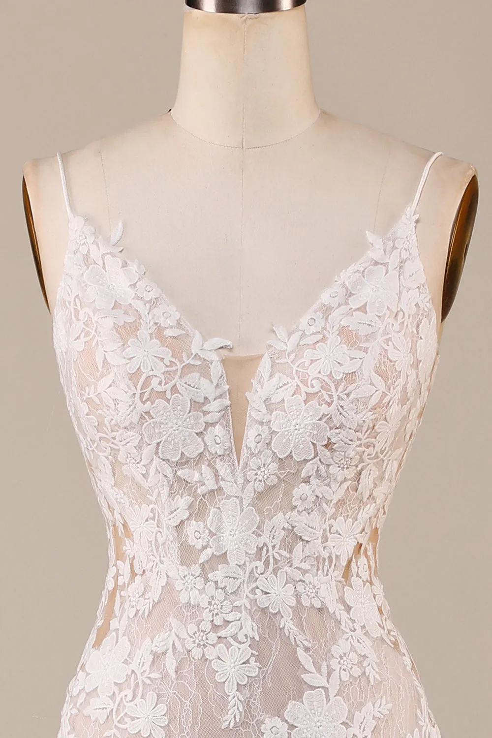 Charming Mermaid Spaghetti Straps Ivory Long Bridal Dress with Lace sold by Zapaka product image thumbnail 4