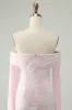 Sparkly Pink Bodycon Off The Shoulder Sequin Homecoming Dress with Long Sleeves sold by Zapaka