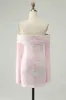 Sparkly Pink Bodycon Off The Shoulder Sequin Homecoming Dress with Long Sleeves sold by Zapaka