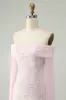 Sparkly Pink Bodycon Off The Shoulder Sequin Homecoming Dress with Long Sleeves sold by Zapaka