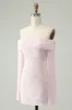 Sparkly Pink Bodycon Off The Shoulder Sequin Homecoming Dress with Long Sleeves sold by Zapaka