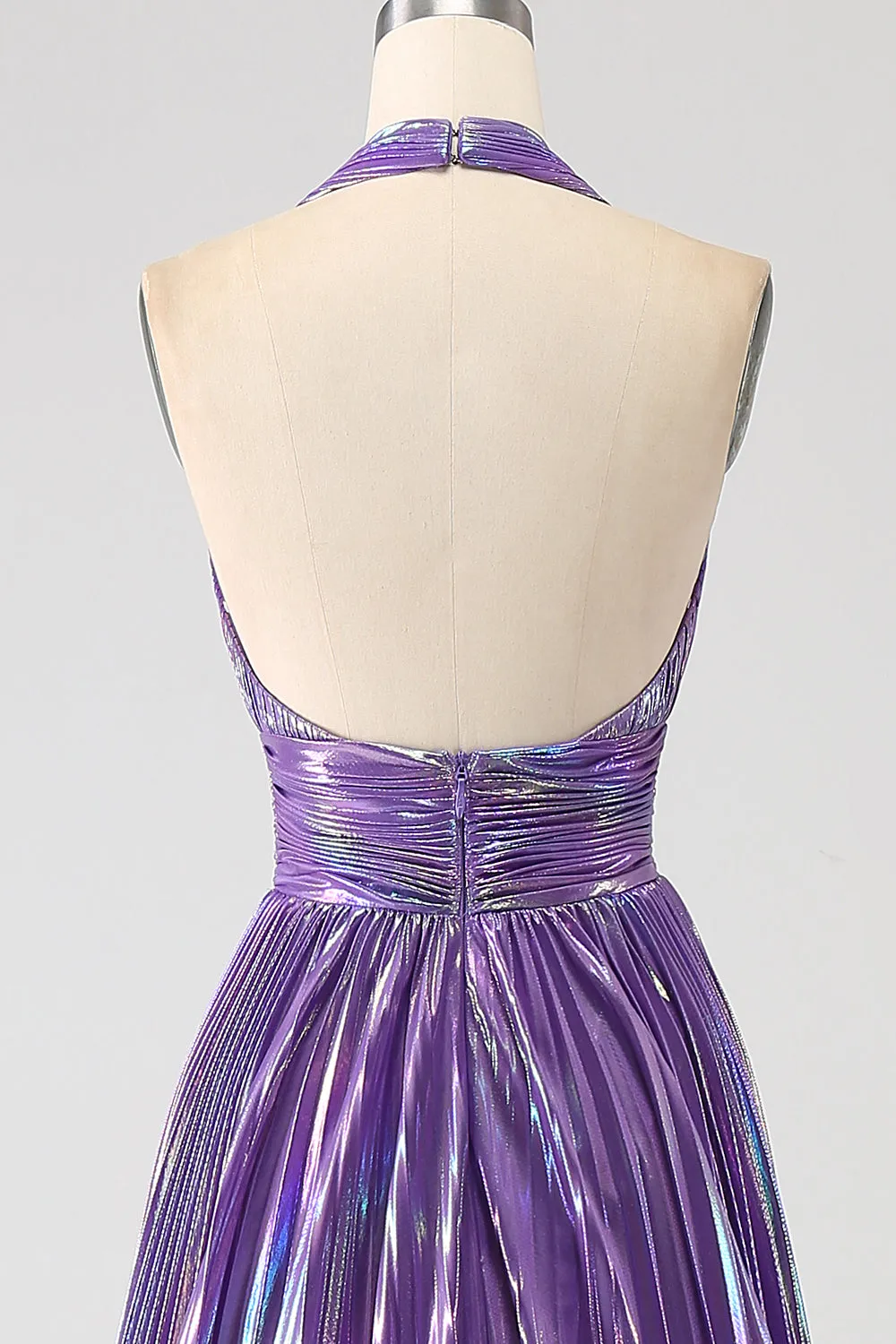 Glitter Purple Pleated Metallic Long Prom Dress with Slit sold by Zapaka product image thumbnail 5