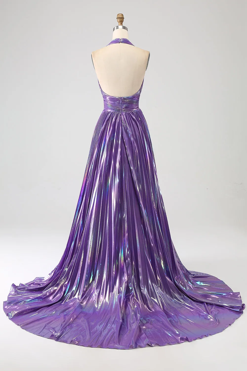 Glitter Purple Pleated Metallic Long Prom Dress with Slit sold by Zapaka product image thumbnail 2
