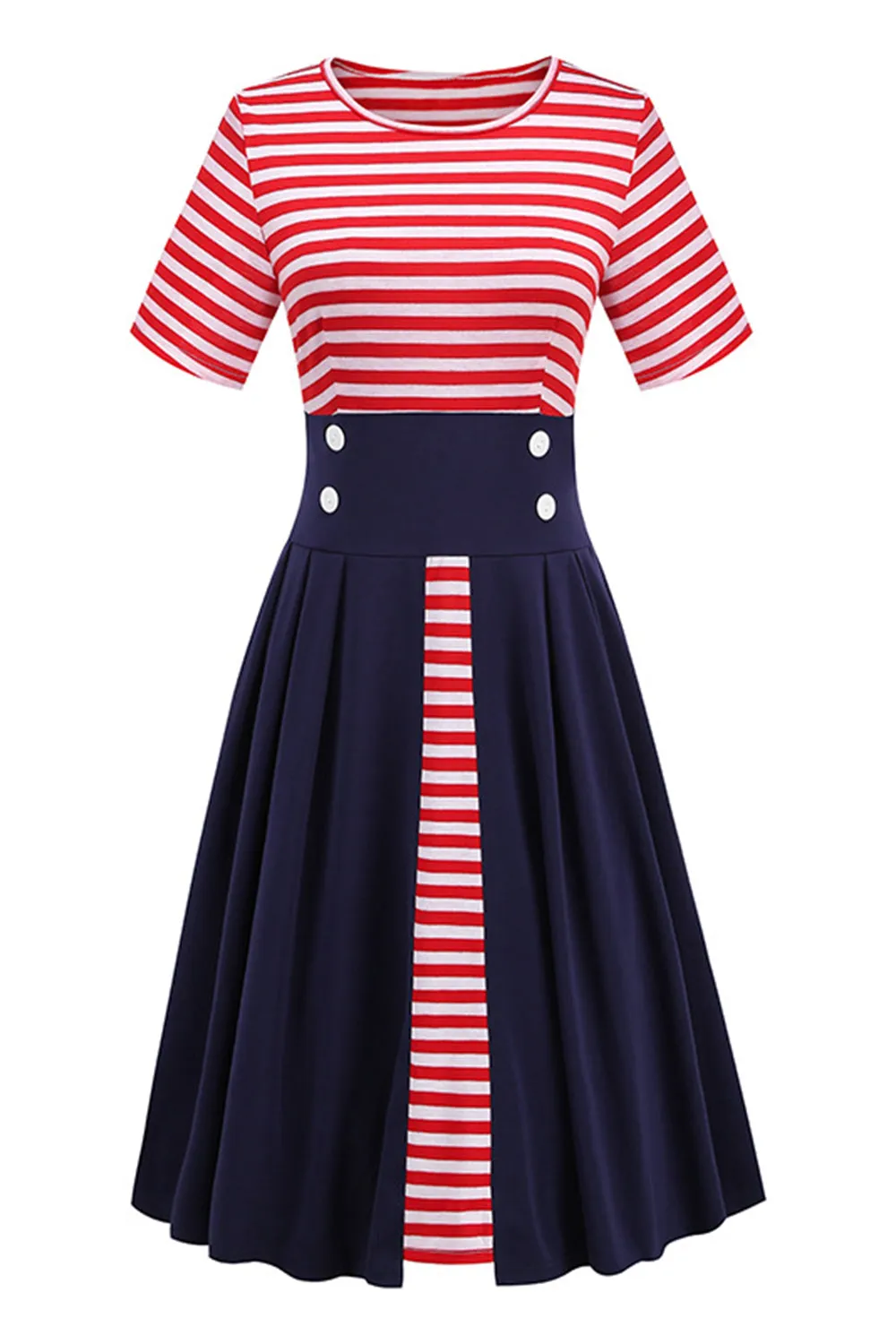 Red Stripes Short Sleeve 1950s Dress sold by Zapaka