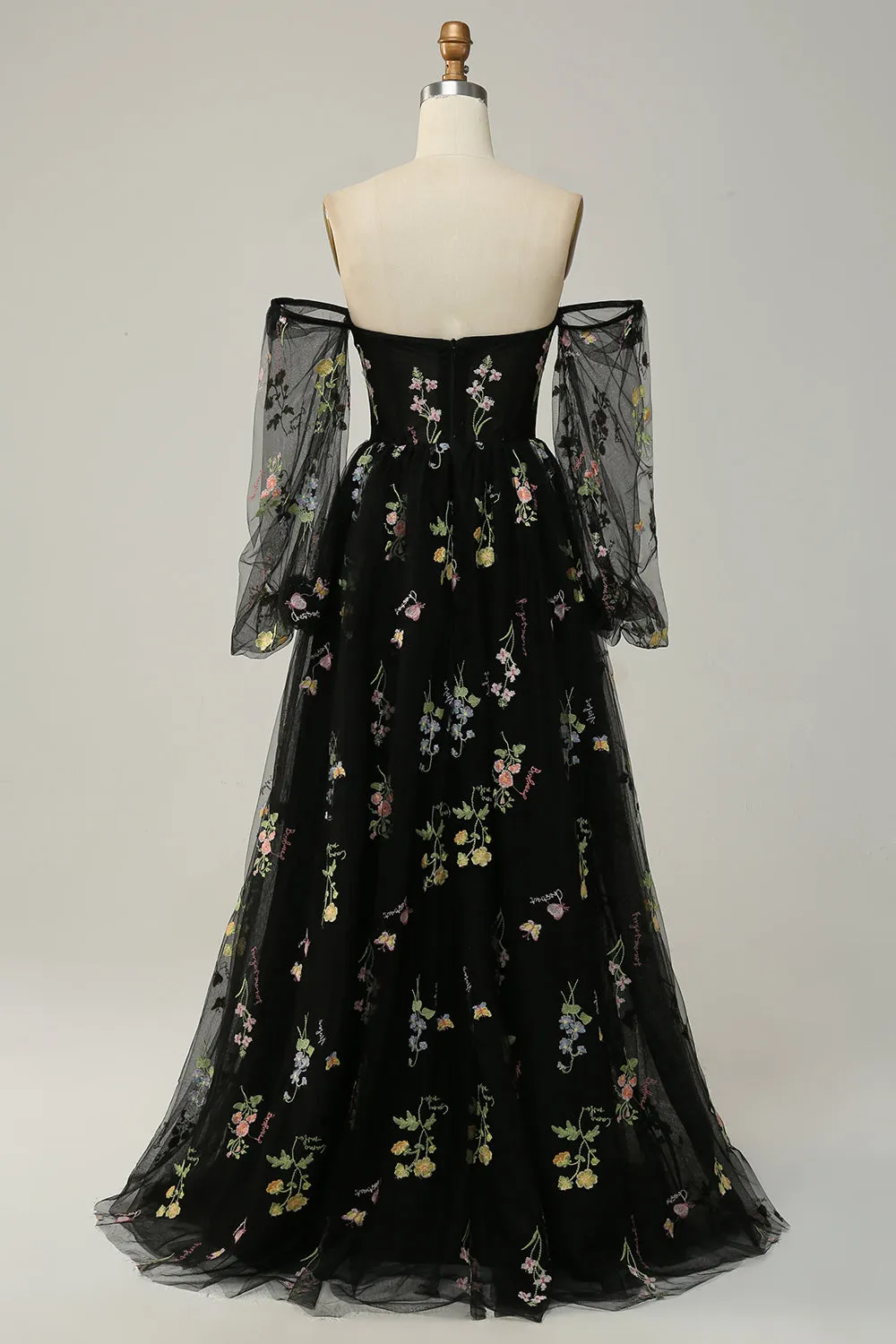 Black Off The Shoulder Long Sleeves A-Line Prom Dress sold by Zapaka product image thumbnail 2