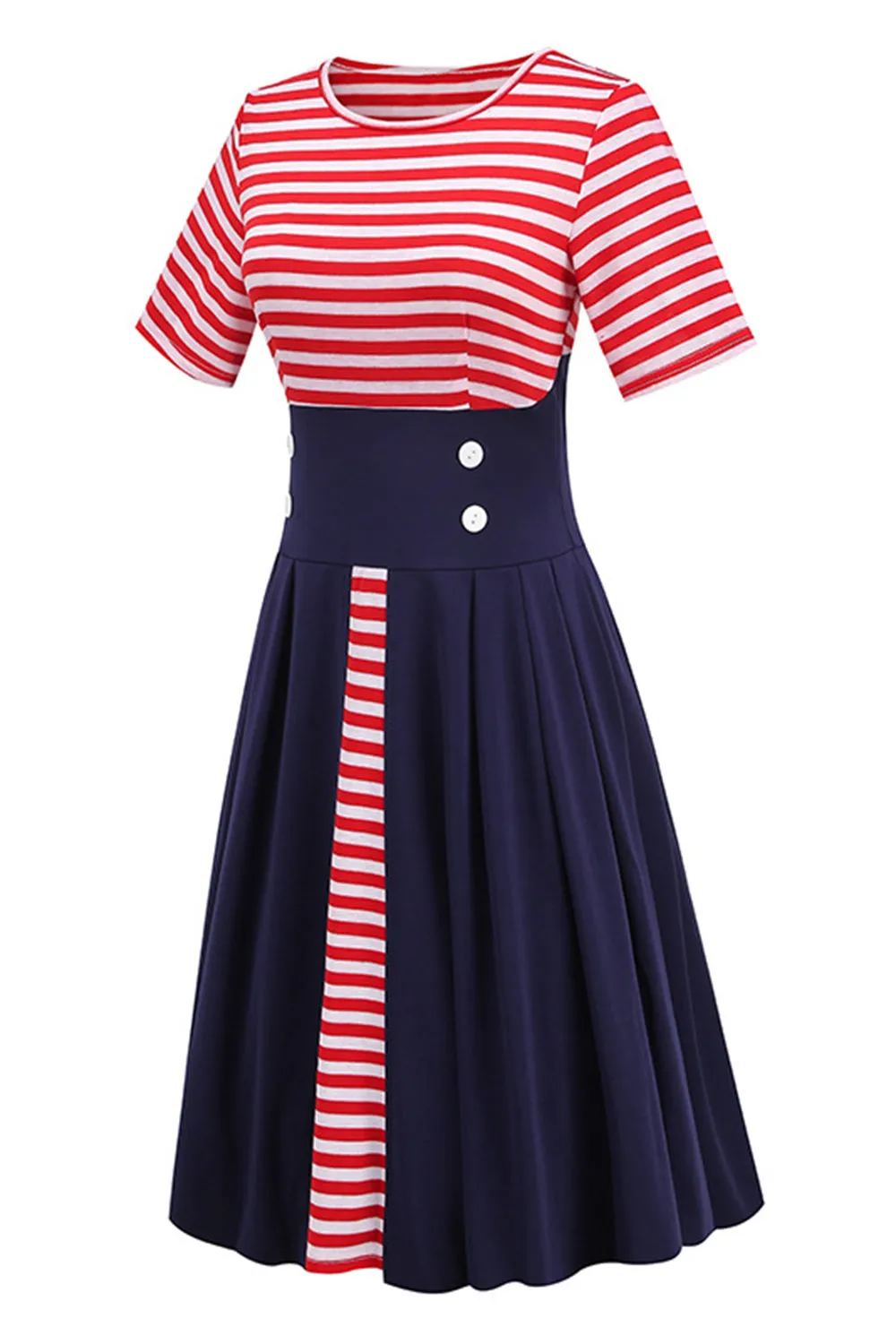 Red Stripes Short Sleeve 1950s Dress sold by Zapaka product image thumbnail 3