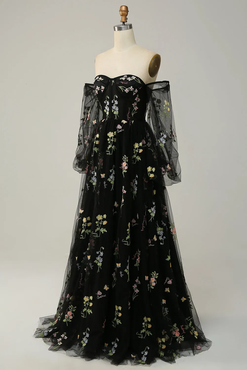 Black Off The Shoulder Long Sleeves A-Line Prom Dress sold by Zapaka product image thumbnail 3