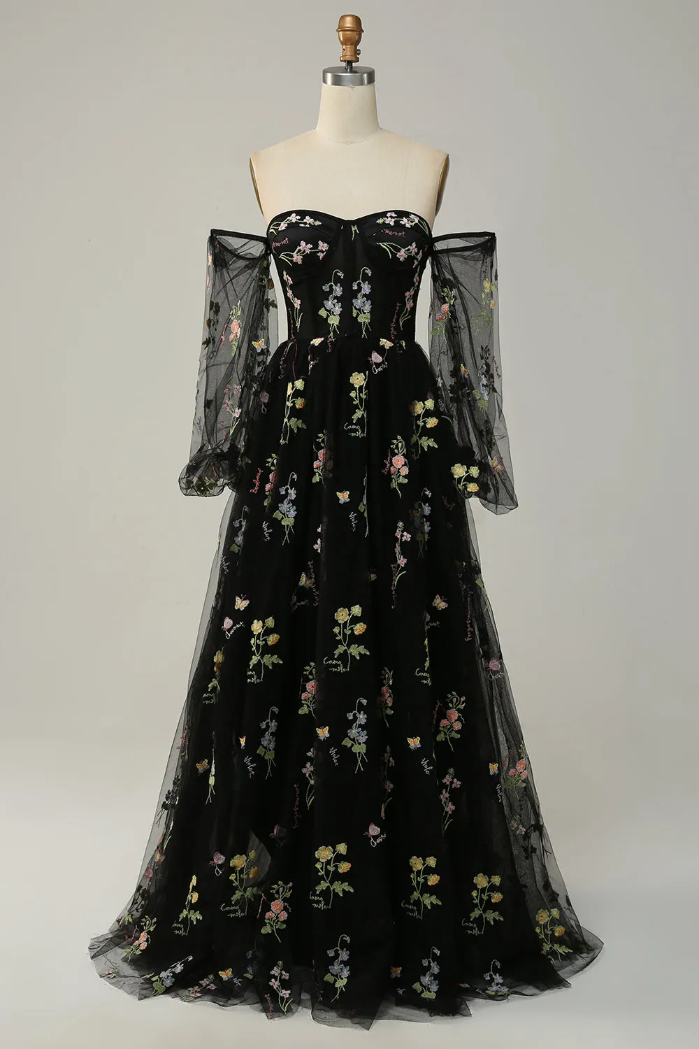 Black Off The Shoulder Long Sleeves A-Line Prom Dress sold by Zapaka