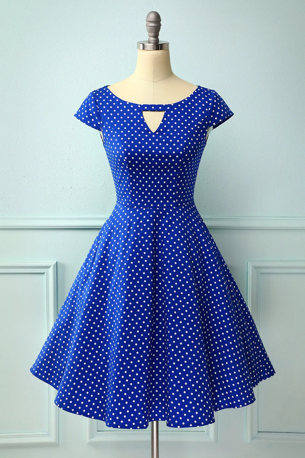 Royal Blue Dress With White Polka Dots sold by Zapaka
