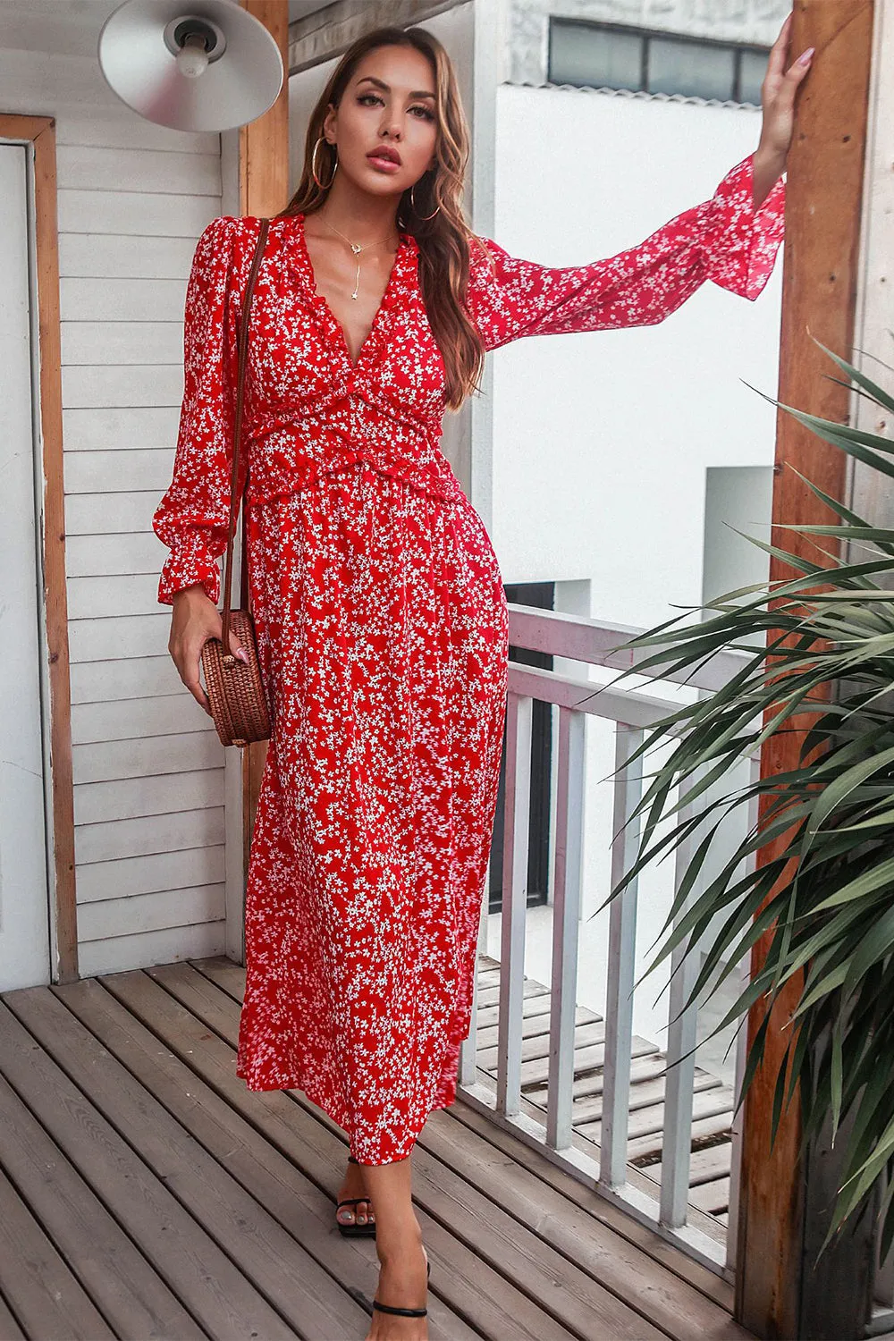 Red Floral Print Casual Dress sold by Zapaka product image thumbnail 4