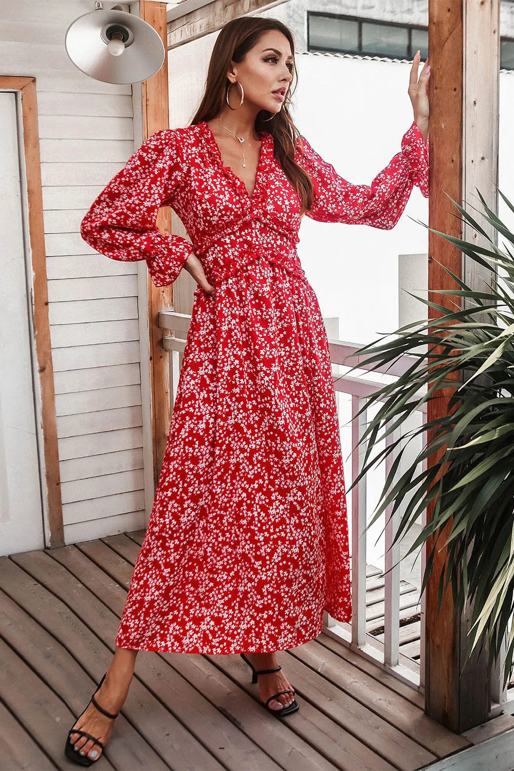 Red Floral Print Casual Dress sold by Zapaka