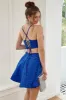 Two Piece Spaghetti Straps Royal Blue Short Homecoming Dress sold by Zapaka