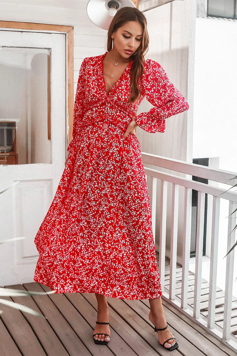 Red Floral Print Casual Dress sold by Zapaka product image thumbnail 3
