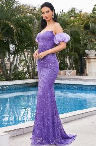 Sparkly Strapless Purple Formal Dress with Sequins sold by Zapaka