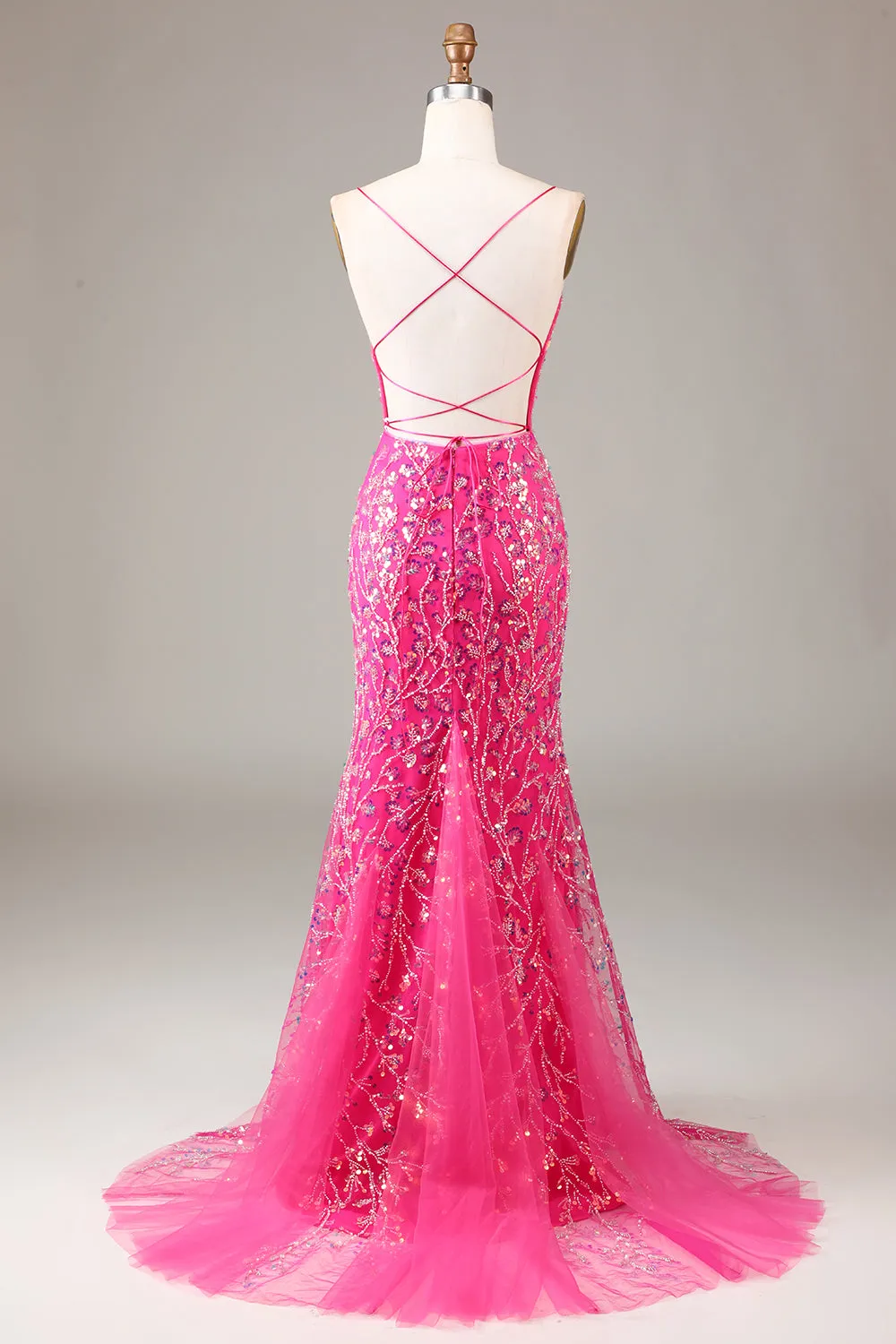 Hot Pink Sequins & Beaded Mermaid Prom Dress with Backless sold by Zapaka product image thumbnail 2