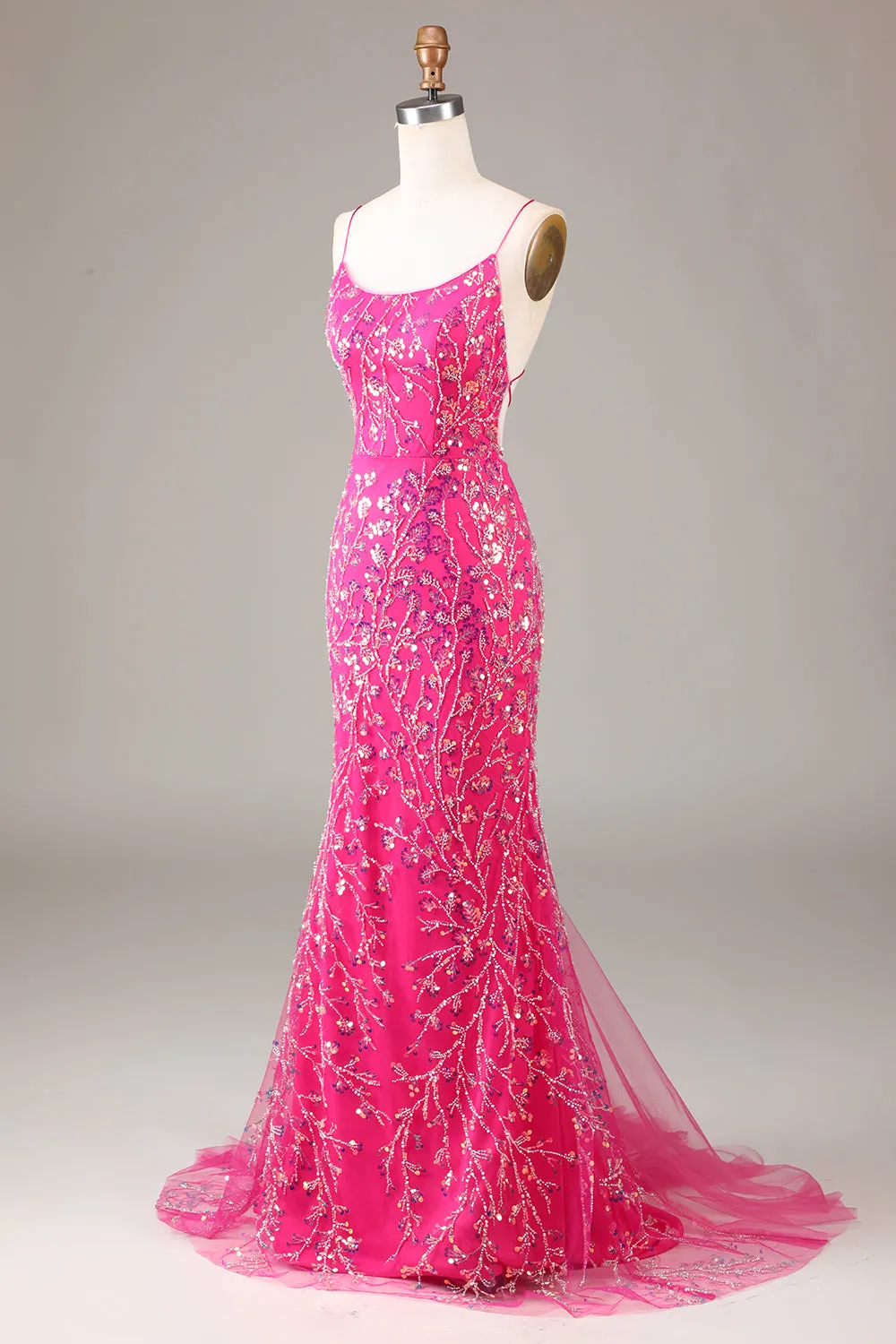 Hot Pink Sequins & Beaded Mermaid Prom Dress with Backless sold by Zapaka product image thumbnail 3