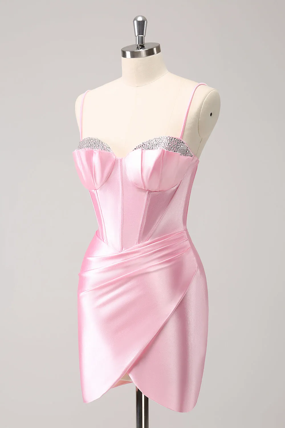 Sparkly Pink Spaghetti Straps Tight Homecoming Dress with Beading sold by Zapaka product image thumbnail 3