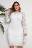 White Bodycon Plus Size Midi Lace Dress With Long Sleeves sold by Zapaka