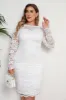White Bodycon Plus Size Midi Lace Dress With Long Sleeves sold by Zapaka
