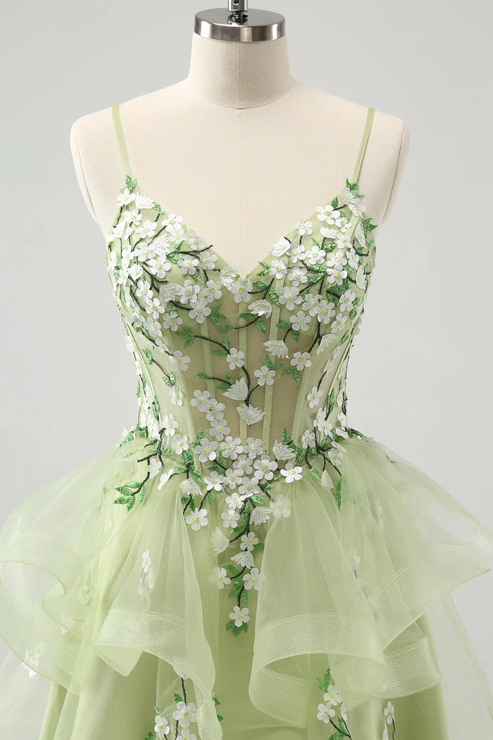 Light Green A-Line Applique Short Homecoming Dress with Ruffles sold by Zapaka product image thumbnail 4