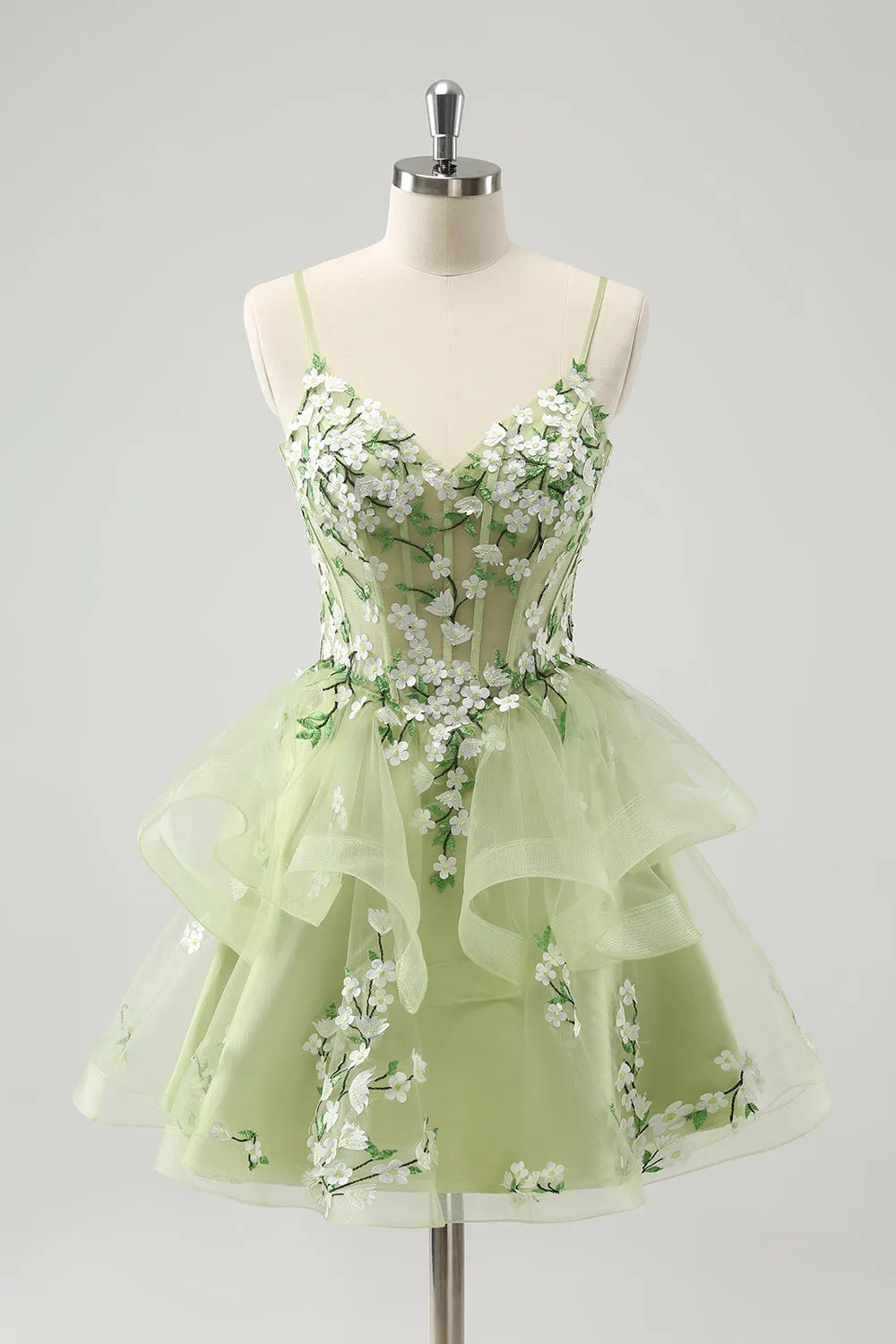 Light Green A-Line Applique Short Homecoming Dress with Ruffles sold by Zapaka