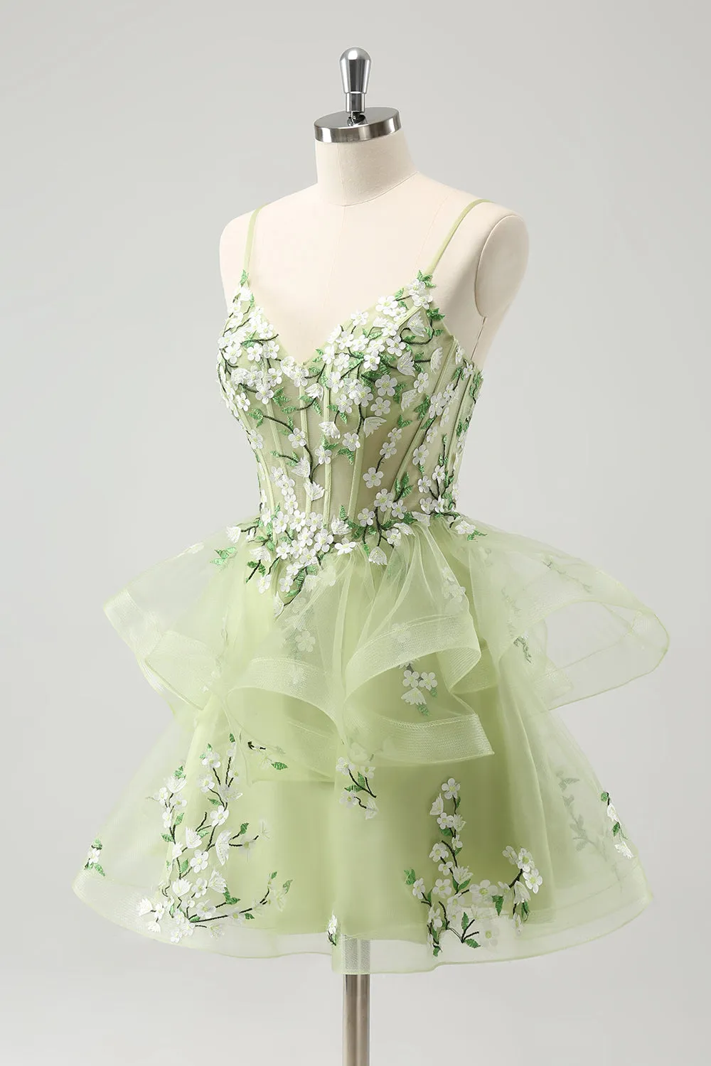 Light Green A-Line Applique Short Homecoming Dress with Ruffles sold by Zapaka product image thumbnail 3