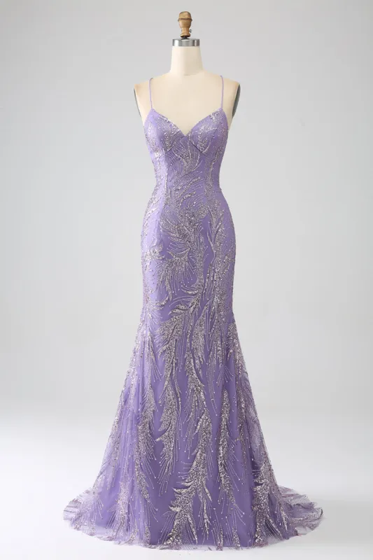 Sparkly Mermaid Lilac Long Prom Dress sold by Zapaka