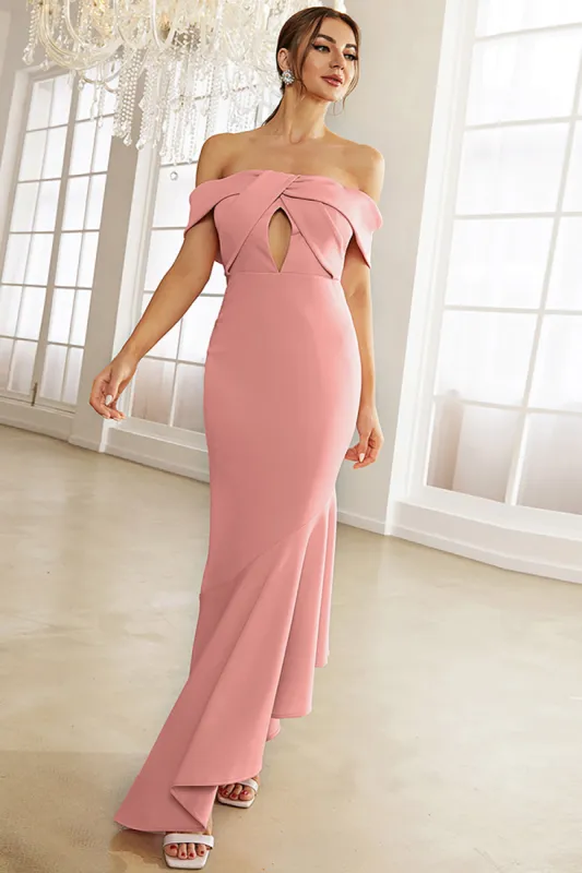 Blush Off the Shoulder Irregular Mermaid Prom Dress With Ruffles sold by Zapaka