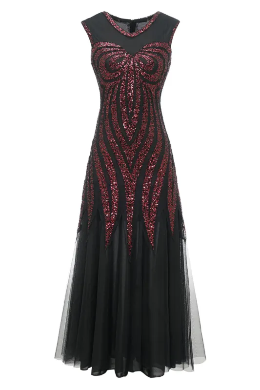 Black Red Sequins Long 1920s Dress sold by Zapaka