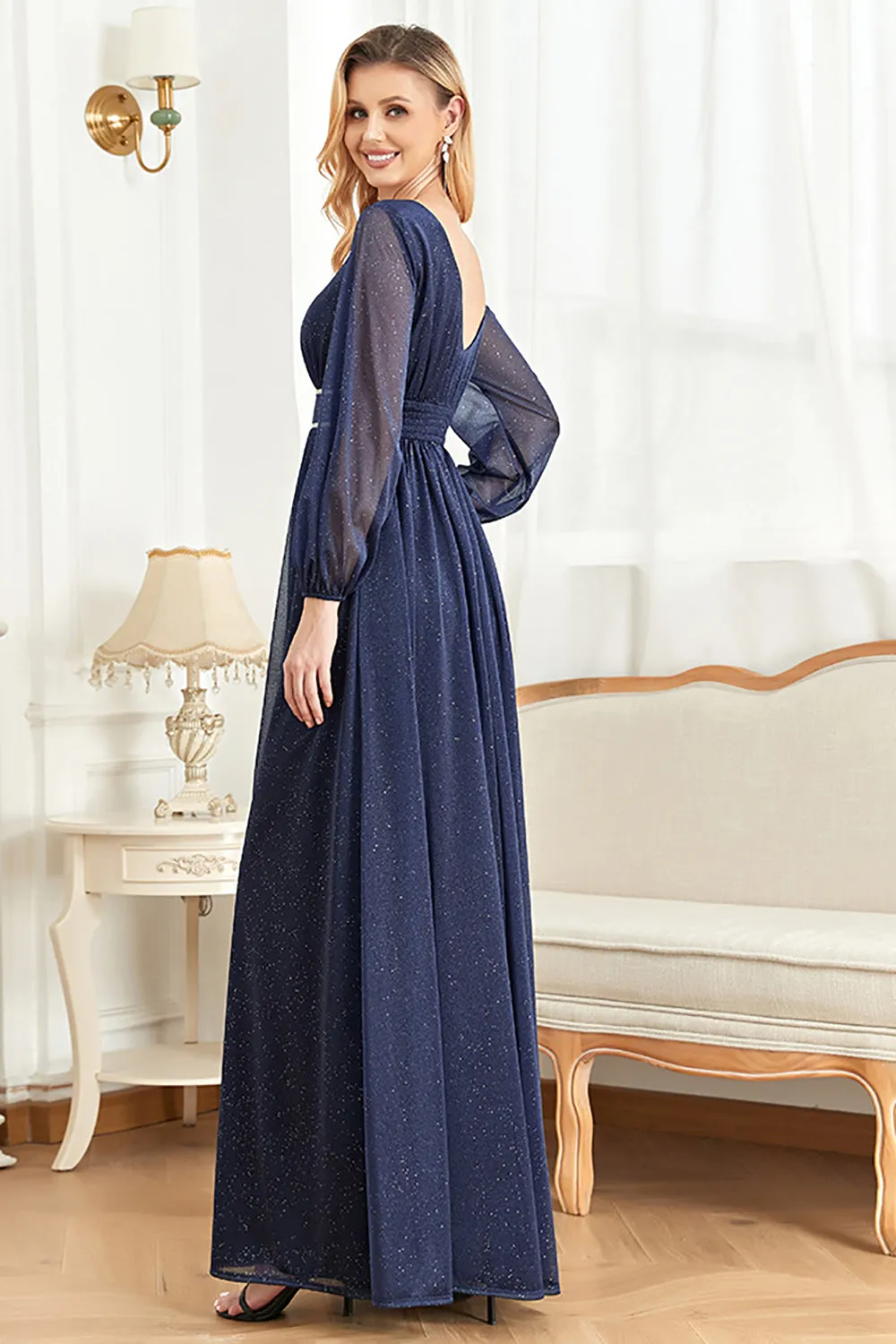 Elegant Long Sleeves Navy Mother of the Bride Dress sold by Zapaka product image thumbnail 2