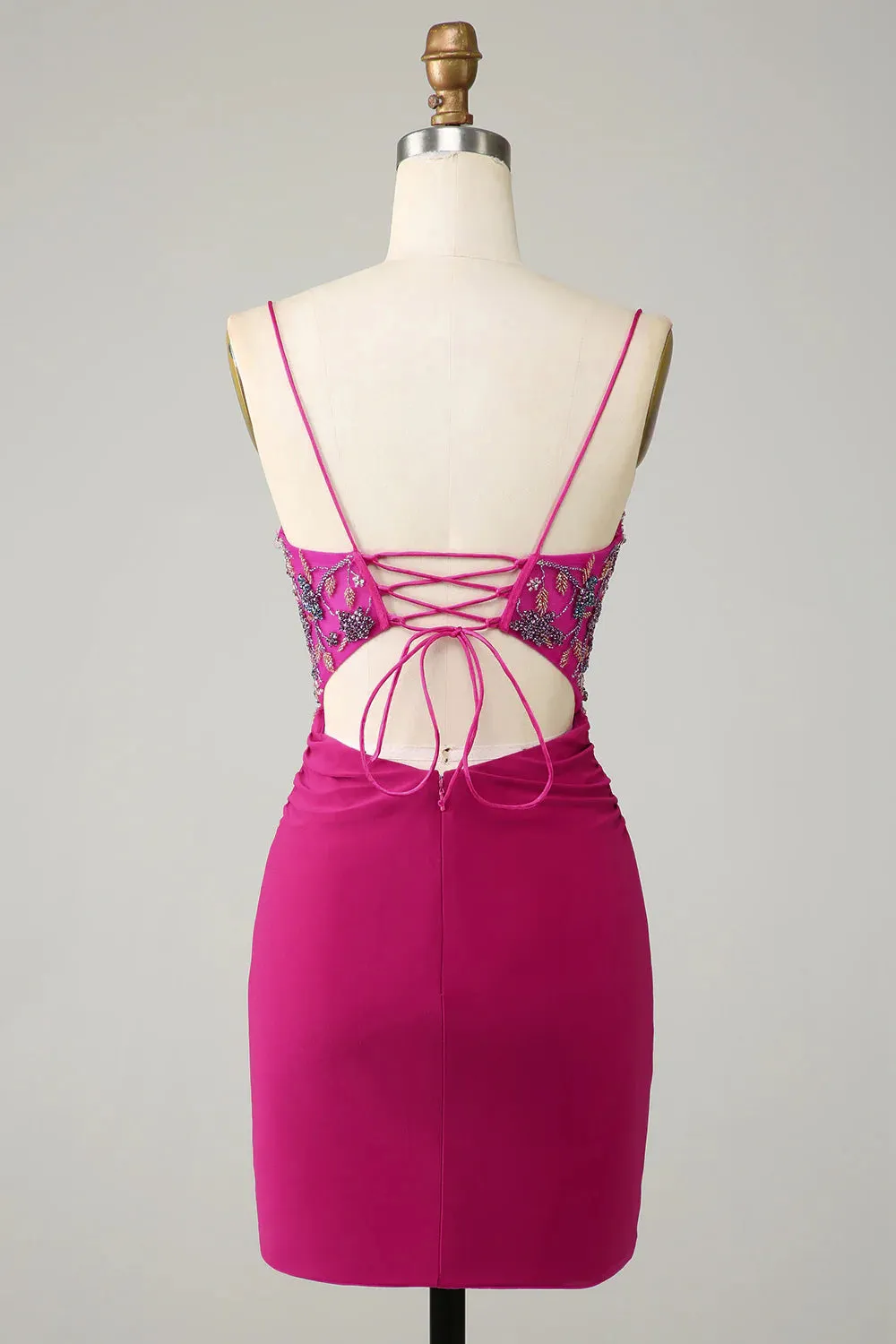 Stylish Bodycon Spaghetti Straps Fuchsia Short Homecoming Dress with Beaded sold by Zapaka product image thumbnail 2
