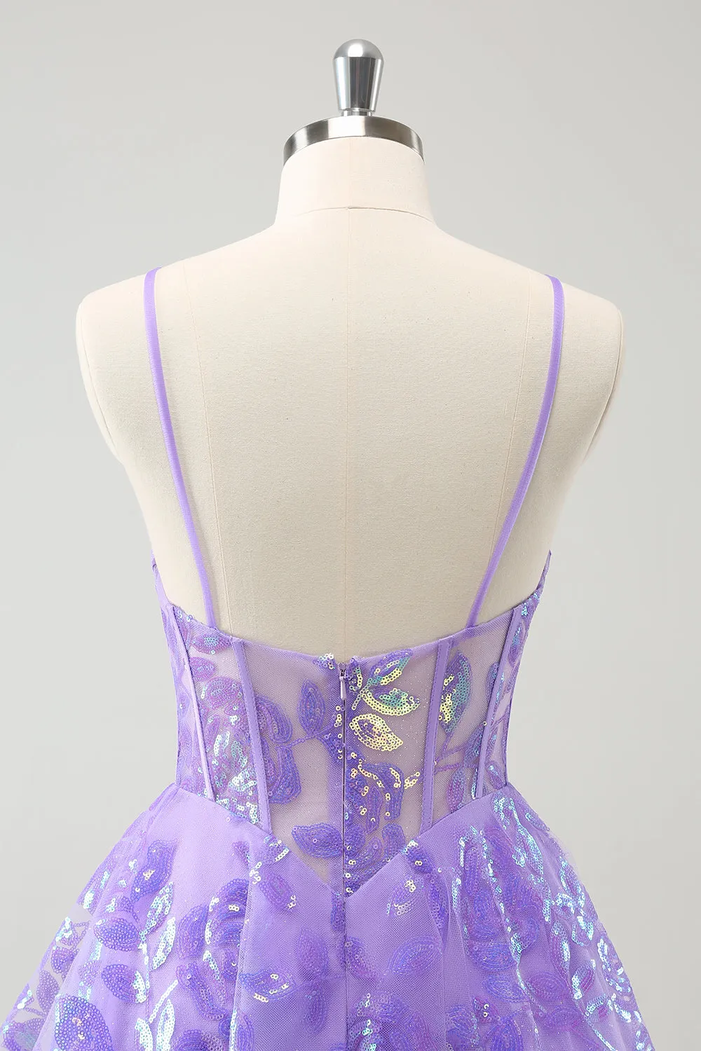 Sparkly Lilac A-Line Spaghetti Straps Sequins Corset Homecoming Dress sold by Zapaka product image thumbnail 5