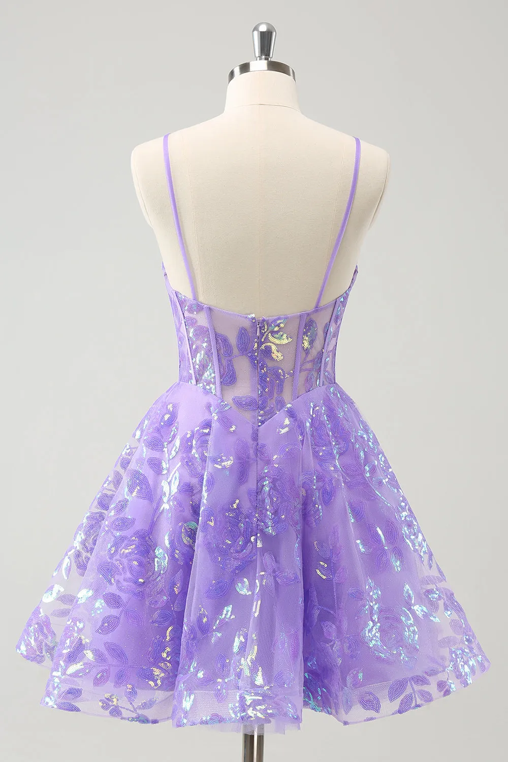 Sparkly Lilac A-Line Spaghetti Straps Sequins Corset Homecoming Dress sold by Zapaka product image thumbnail 2