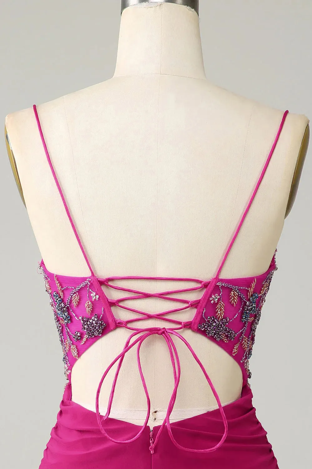 Stylish Bodycon Spaghetti Straps Fuchsia Short Homecoming Dress with Beaded sold by Zapaka product image thumbnail 5