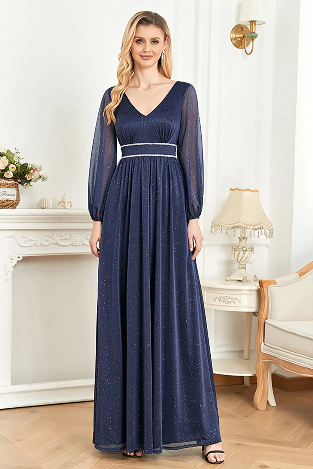 Elegant Long Sleeves Navy Mother of the Bride Dress sold by Zapaka product image thumbnail 3
