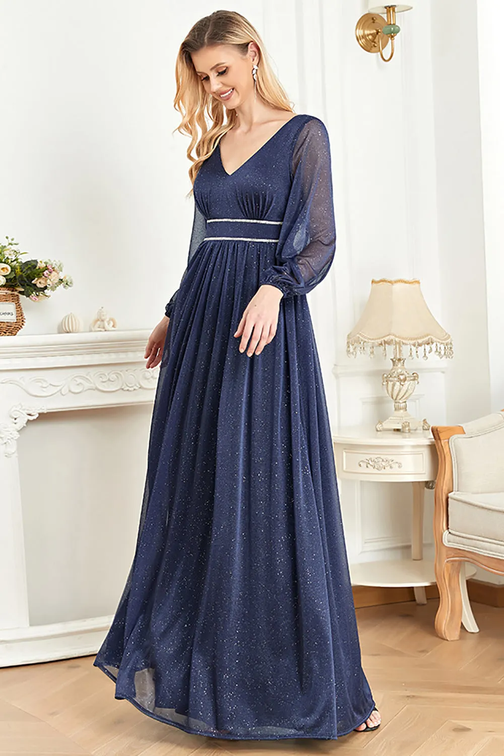 Elegant Long Sleeves Navy Mother of the Bride Dress sold by Zapaka product image thumbnail 4