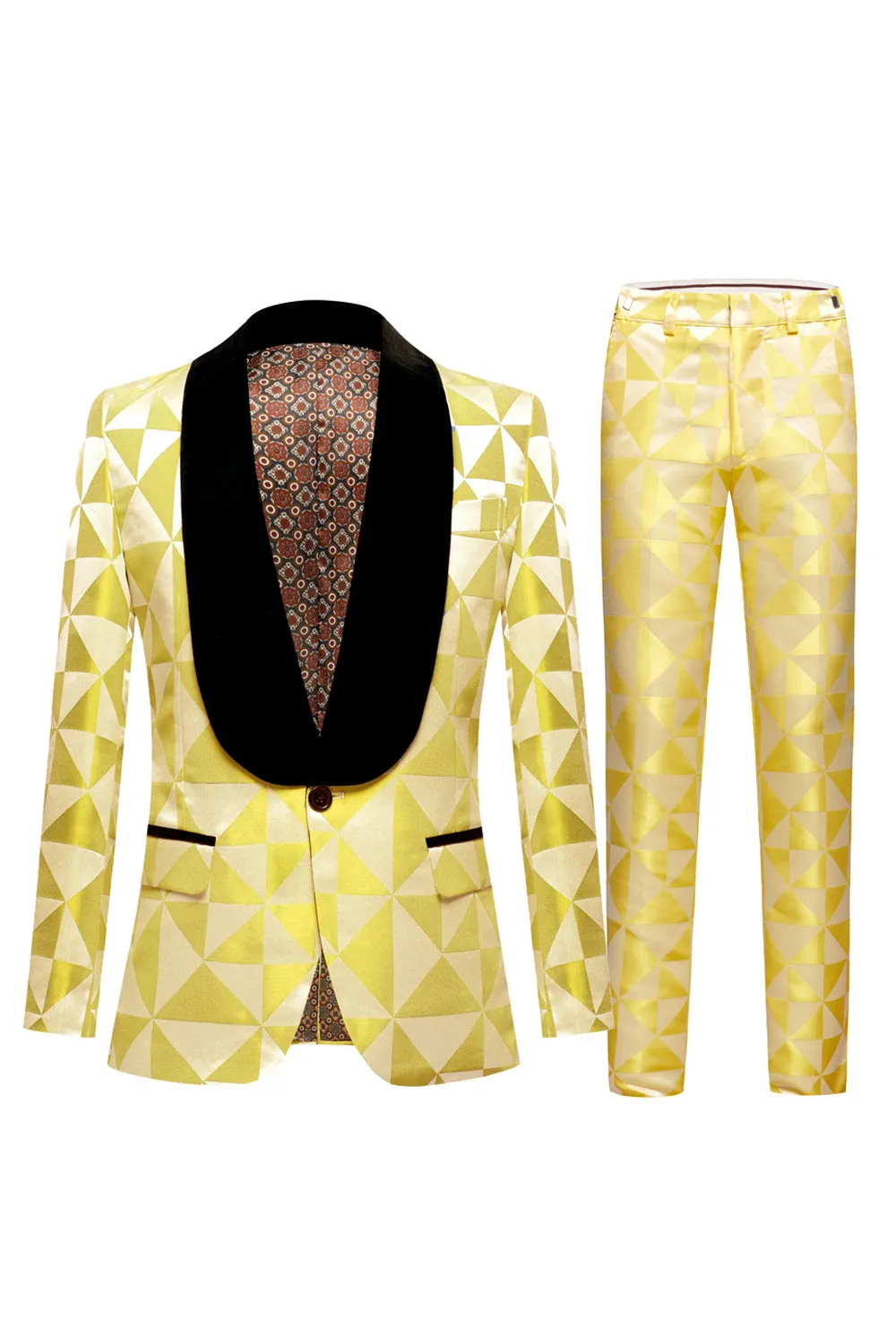 Yellow Shawl Lapel 2 Piece Geometrical Men's Suits sold by Zapaka