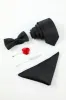 Black Jacquard Men's 5-Piece Accessory Set Tie and Bow Tie Pocket Square Flower Lapel Pin Tie Clip sold by Zapaka