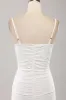 Cute Spaghetti Straps Bodycon Pleated Lace Short White Graduation Dress sold by Zapaka