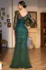 Sparkly Dark Green Sequined Long 1920s Flapper Dress with 20s Accessories sold by Zapaka