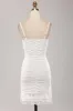 Cute Spaghetti Straps Bodycon Pleated Lace Short White Graduation Dress sold by Zapaka