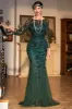 Sparkly Dark Green Sequined Long 1920s Flapper Dress with 20s Accessories sold by Zapaka