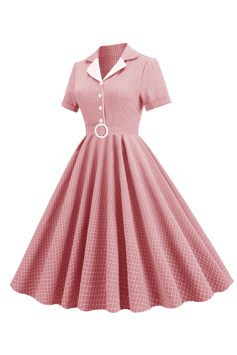 Blush Plaid Swing 1950s Dress with Short Sleeves sold by Zapaka product image thumbnail 3