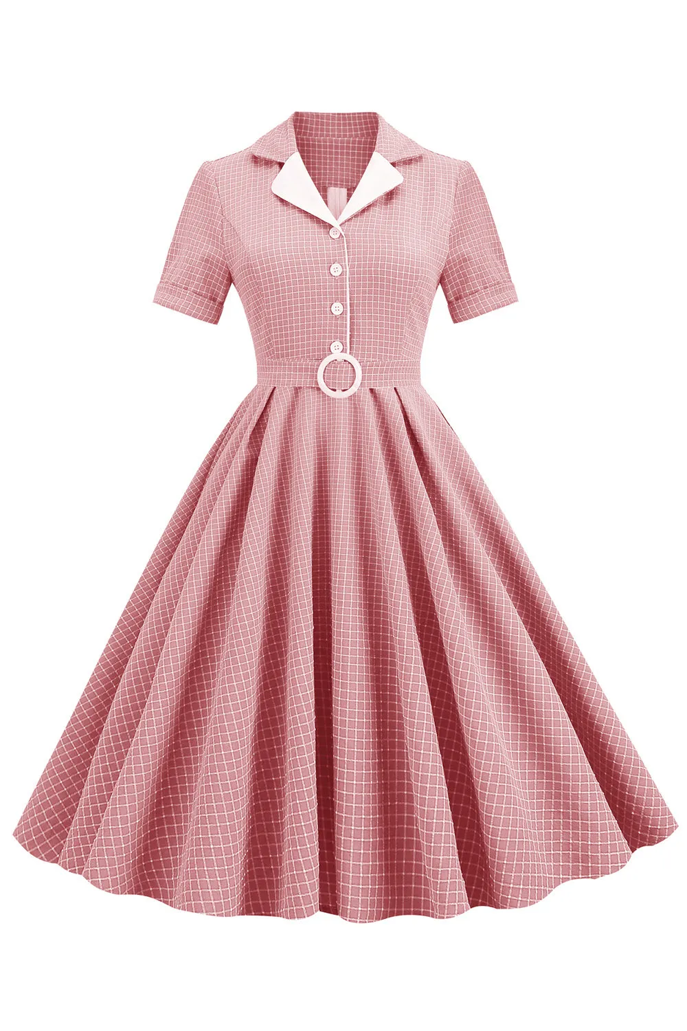 Blush Plaid Swing 1950s Dress with Short Sleeves sold by Zapaka