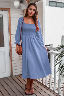 Long Sleeves Blue Fall Casual Dress sold by Zapaka